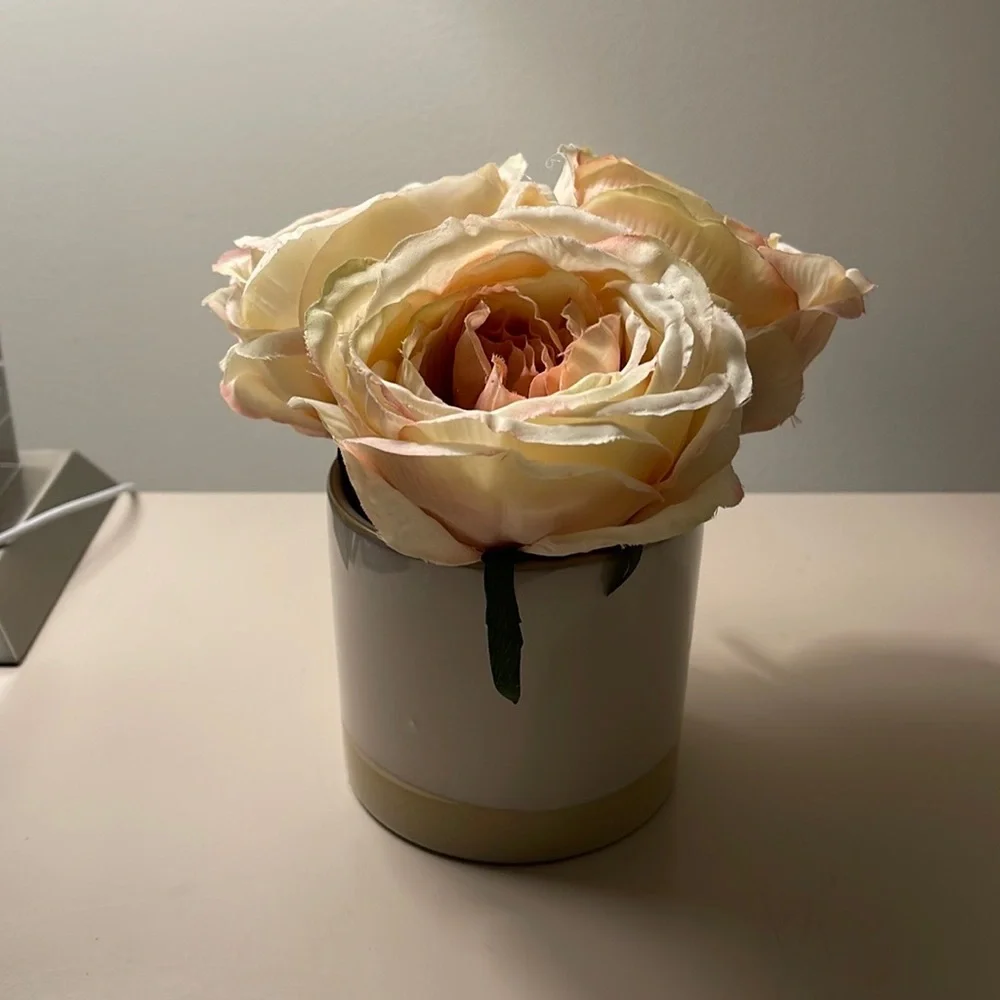 Faux Flower Plant Size 3.75x4 Color Cream Pink Tan